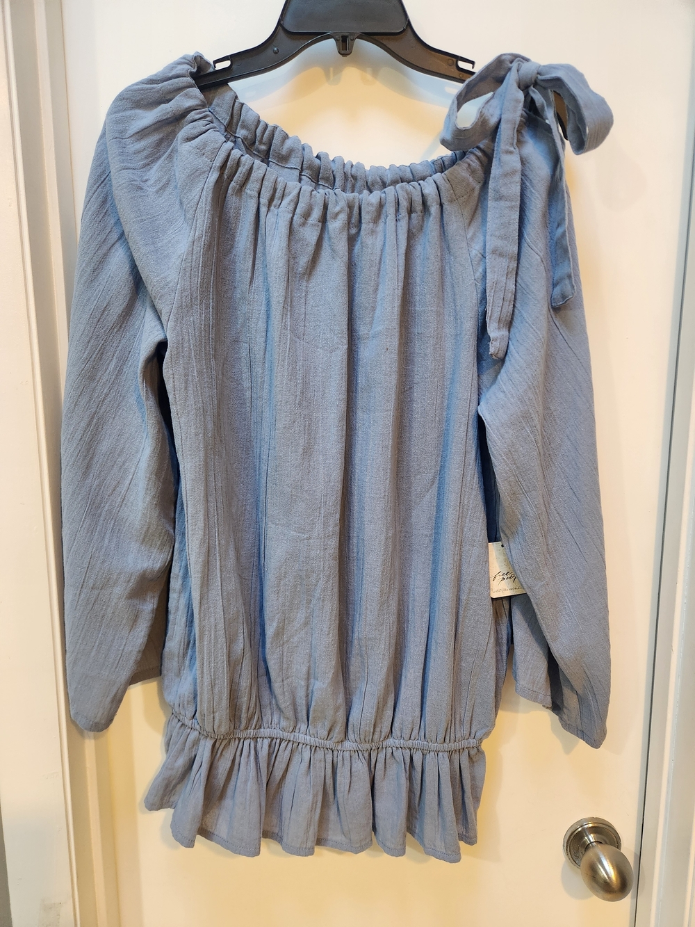 Free People Blue Off-Shoulder Ruffle-Hem Peasant Blouse